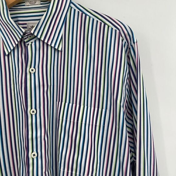Peter Millar Men's Multi-Color Striped Long-Sleeve Button-Down Shirt Size L/Tall - Picture 3 of 7